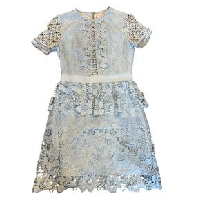 Ted Baker London Dixa Lace Skater Dress Light Blue Short Sleeve Women's Zip